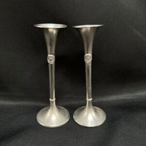 VTG pair Sterling Silver 925 Trumpet Bud Vase UW Crest Collegiate University 48g